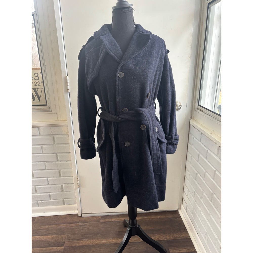 AllSaints Spitalfields 100% Wool Belted Plaid Military Jacket size 12‎ layered